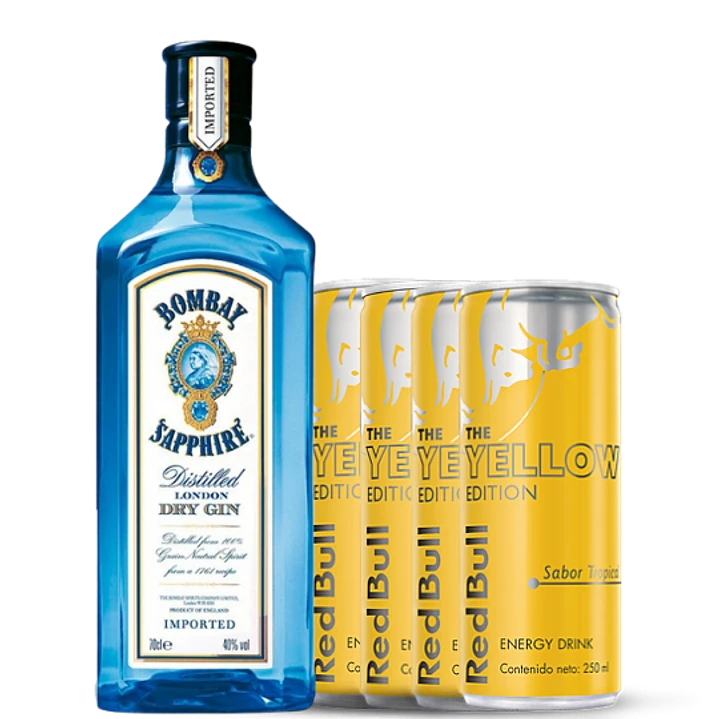 PROMO TROPICAL GIN (GIN BOMBAY + 4 REDBULL TROPICAL)