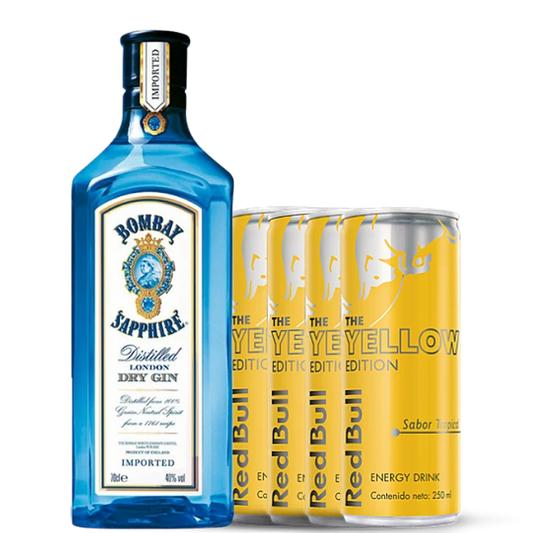 PROMO TROPICAL GIN (GIN BOMBAY + 4 REDBULL TROPICAL)
