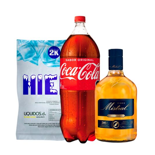 PROMO MISTRAL + BEBIDA 3 + HIELO 2 KG